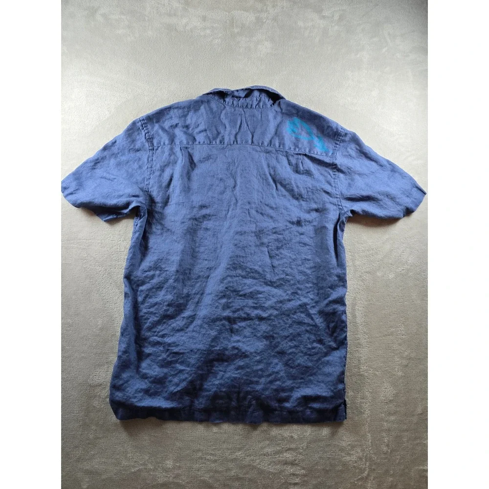 Quiksilver By M Field Button Up Shirt Mens XL Blue 100% Linen Floral Skate Surf